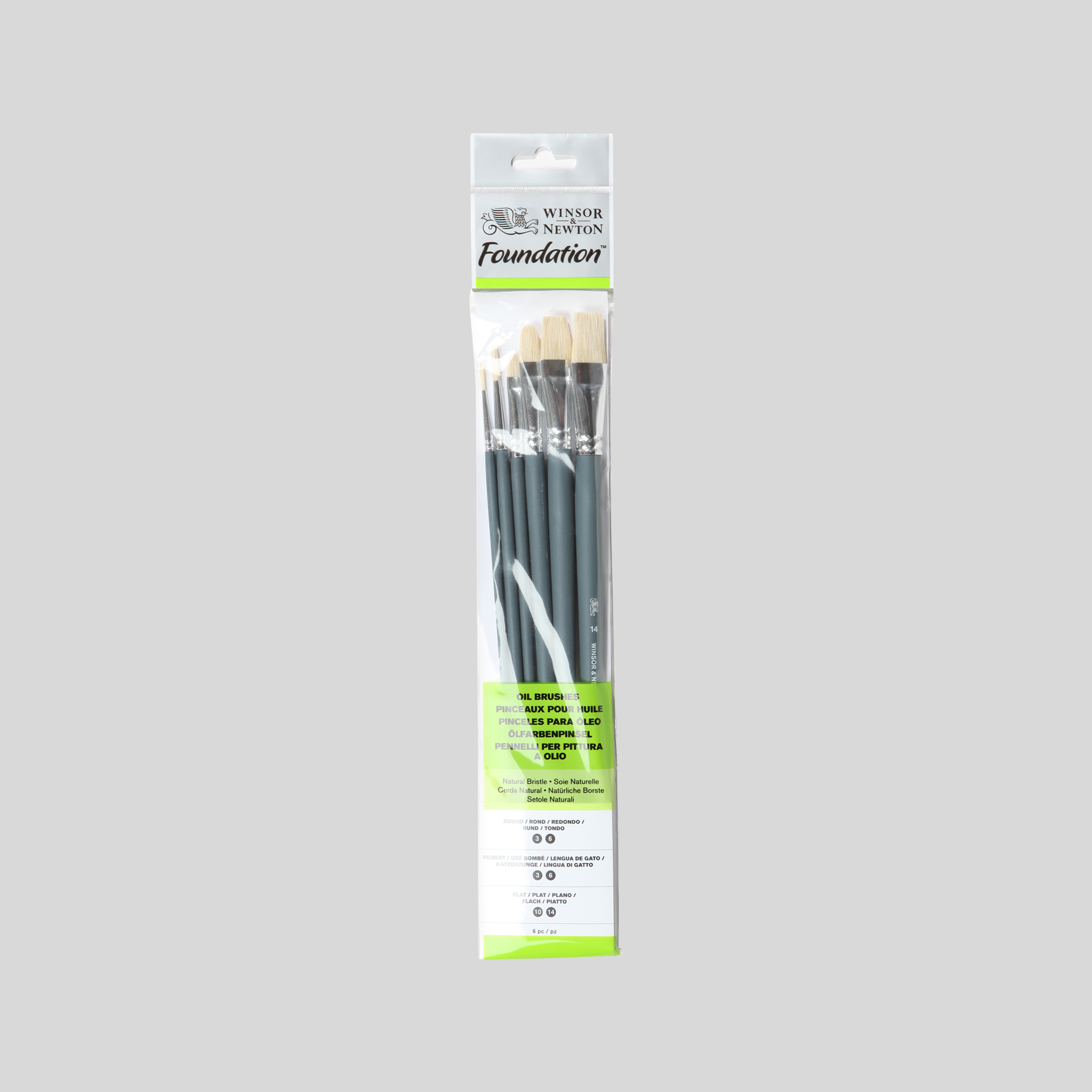 Winsor & Newton Foundation Watercolour Brush Set, Short Handle, Round Flat  & Filbert, 6 Pack